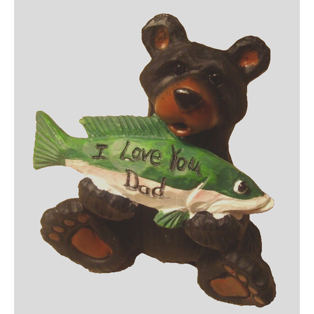 Black Bear Bass Figurine Sign I Love You Dad Fisherman Fishing Lodge Home Decor